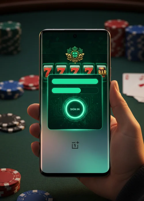 Screenshot of Bandit Casino login page with secure login fields and account dashboard options.